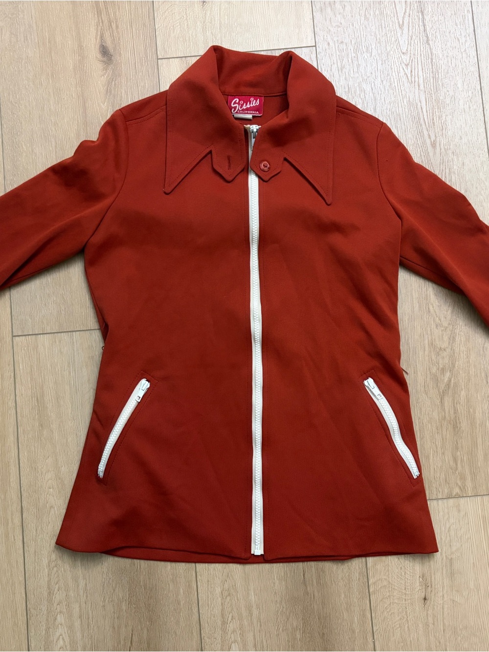 Sissies California Vintage 1970s Rust Orange Knit Zip up Jacket size 7/8